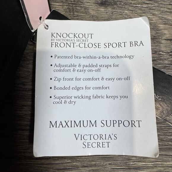Victoria's Secret Sports Bra Sz. 36DDD Knockout Front Close Underwire Black New - Picture 5 of 11